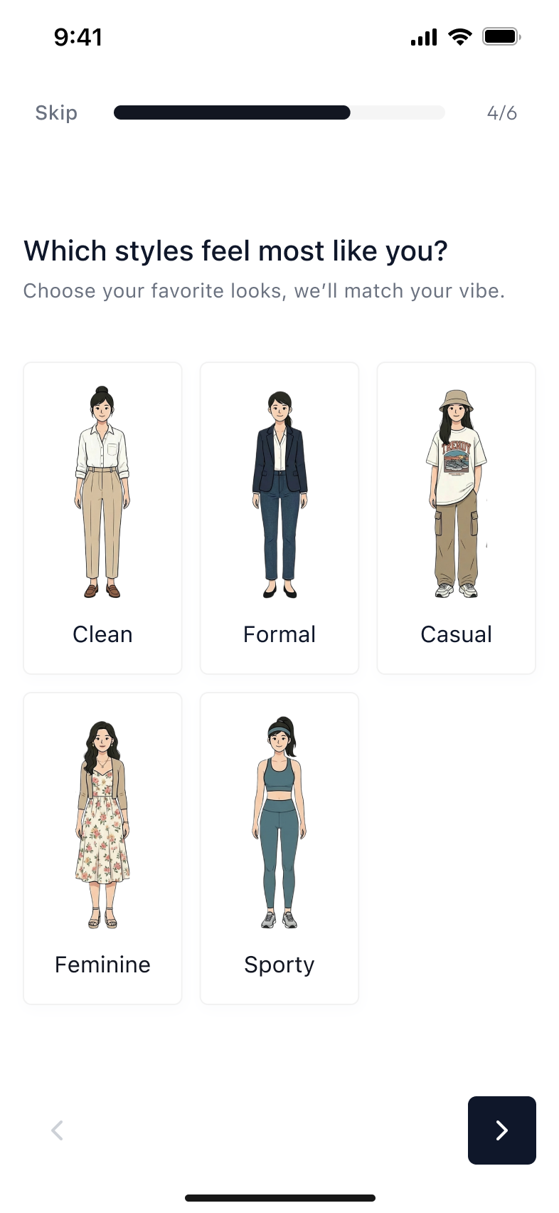 Talla onboarding step 4/6 — Which styles feel most like you?